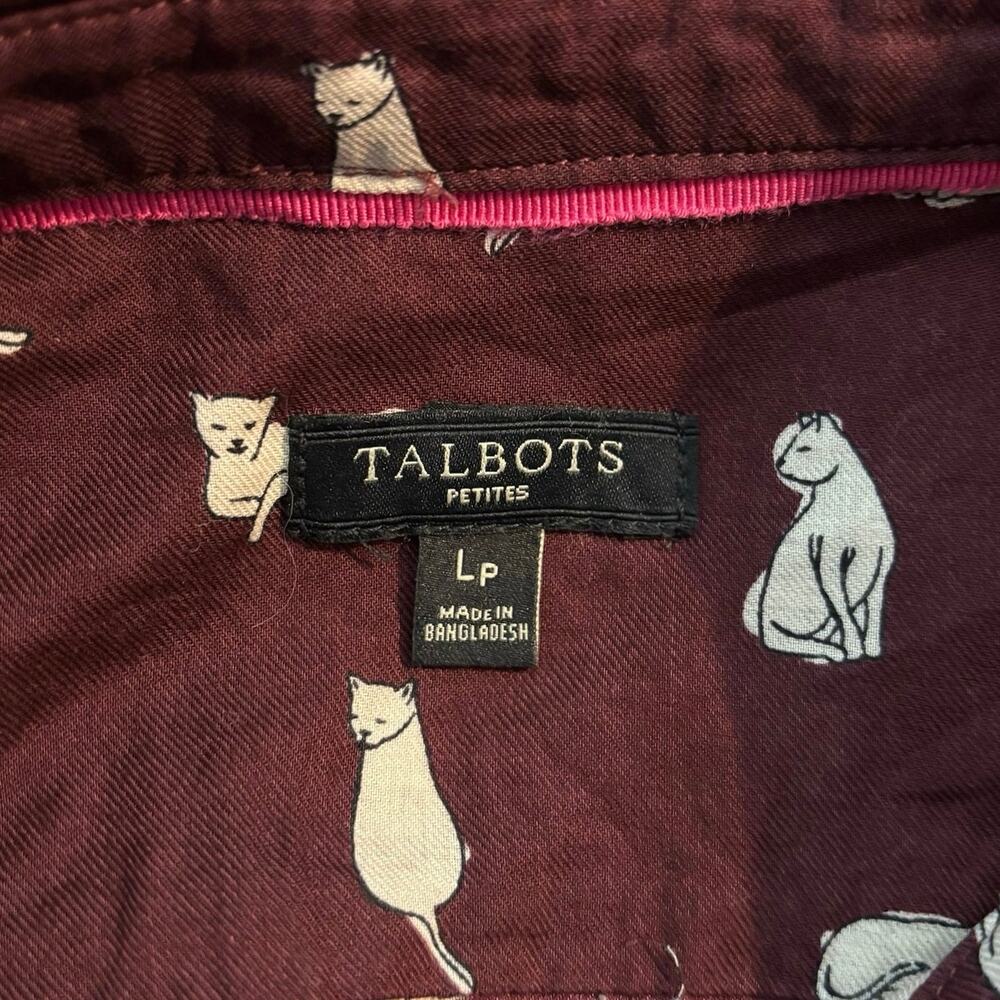Talbots Size LP PL Large Petite Button Up Top Blouse Novelty Cat Print Cotton - Picture 3 of 4